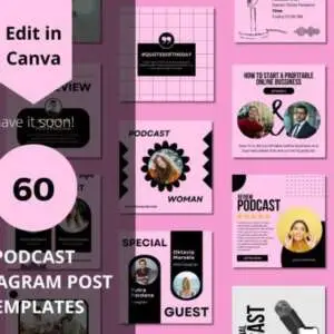 60 Podcast Social Media Canva Templates