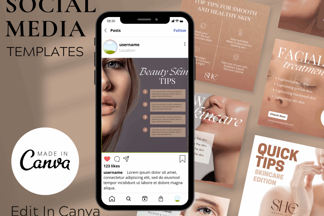60 Skincare Social Media Canva Templates