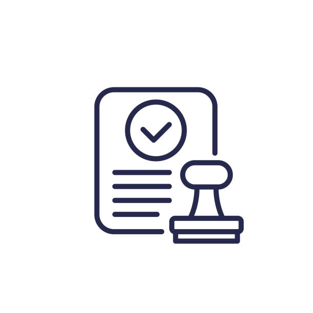 approved document line icon with a stamp